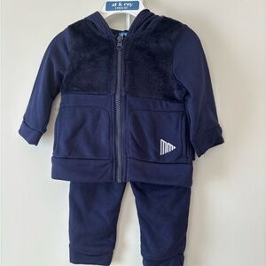 Navy Plush-Trim Kids Matching Set - Hoodie & Pants 12m.
